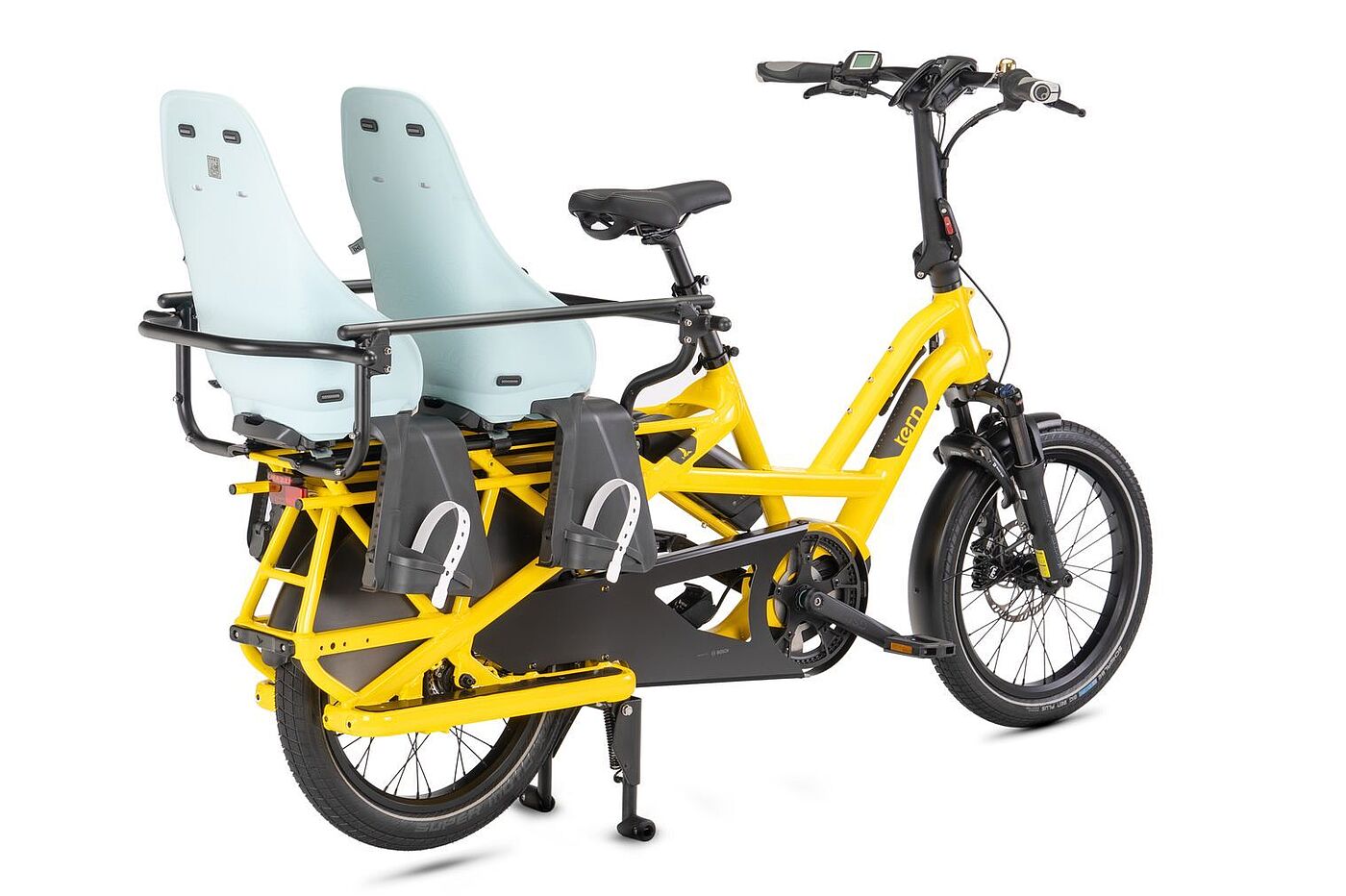 Freisteller Longtail-Lastenrad von Tern mit zwei Kindersitzen